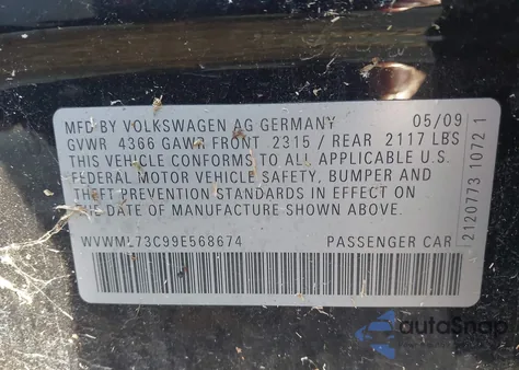 2009 Volkswagen Cc Sport from USA, damaged, VIN WVWML73C99E568674